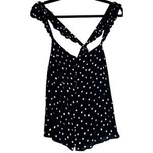 Madewell Top Women 12 Black Polka Dot Ruffle Sleeveless Retro Coquette Blouse